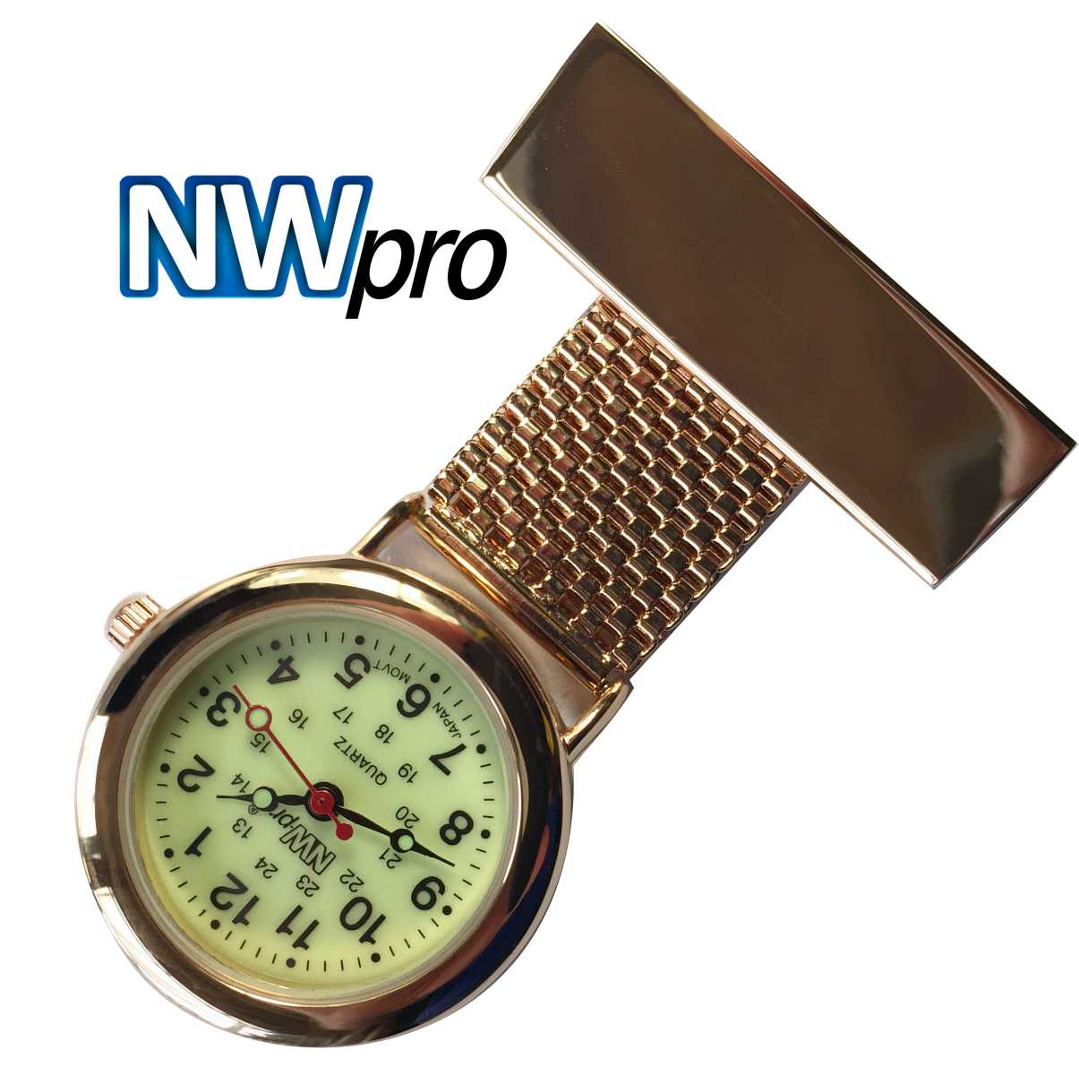 Nurses Pinned Watch - NW•PRO Wide Braided - Rose Gold Luminous